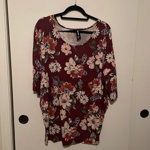 Agnes & Dora: Brownish Burgundy Floral 3/4 Sleeve Top (XXL)